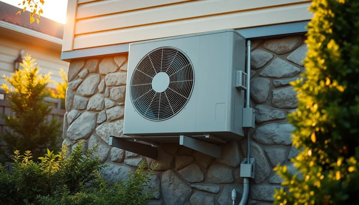 Unité extérieure de climatisation réversible sur une façade de maison, évoquant les aides et la TVA réduite
