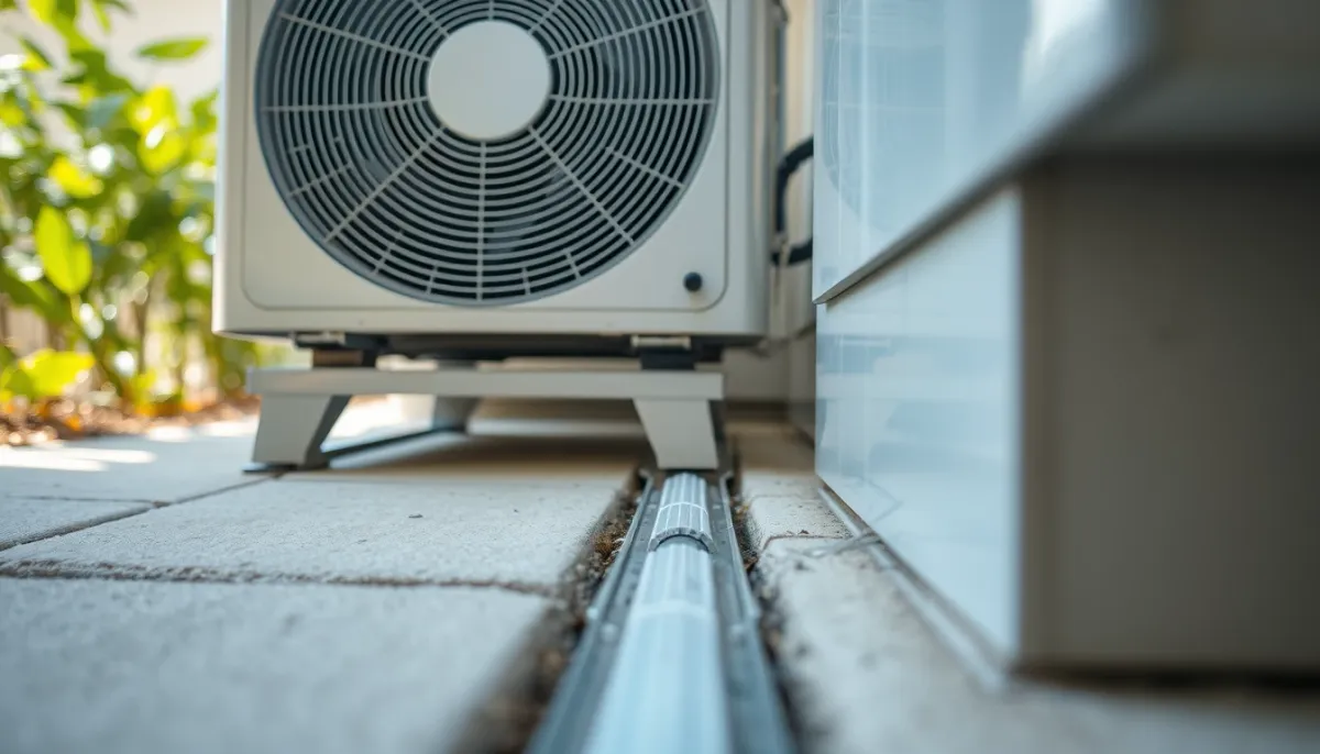 Unité de climatisation bien entretenue avec tuyau d'évacuation propre et dégagé