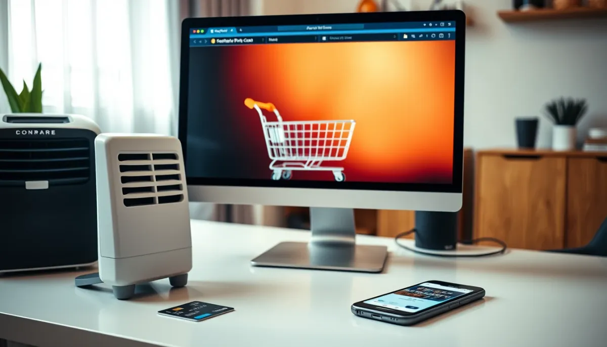 Achat en ligne d'un climatiseur portable sur un site marchand
