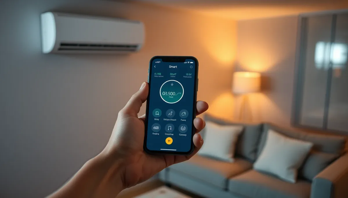 Pilotage d'une climatisation réversible via une application mobile dans un intérieur chaleureux