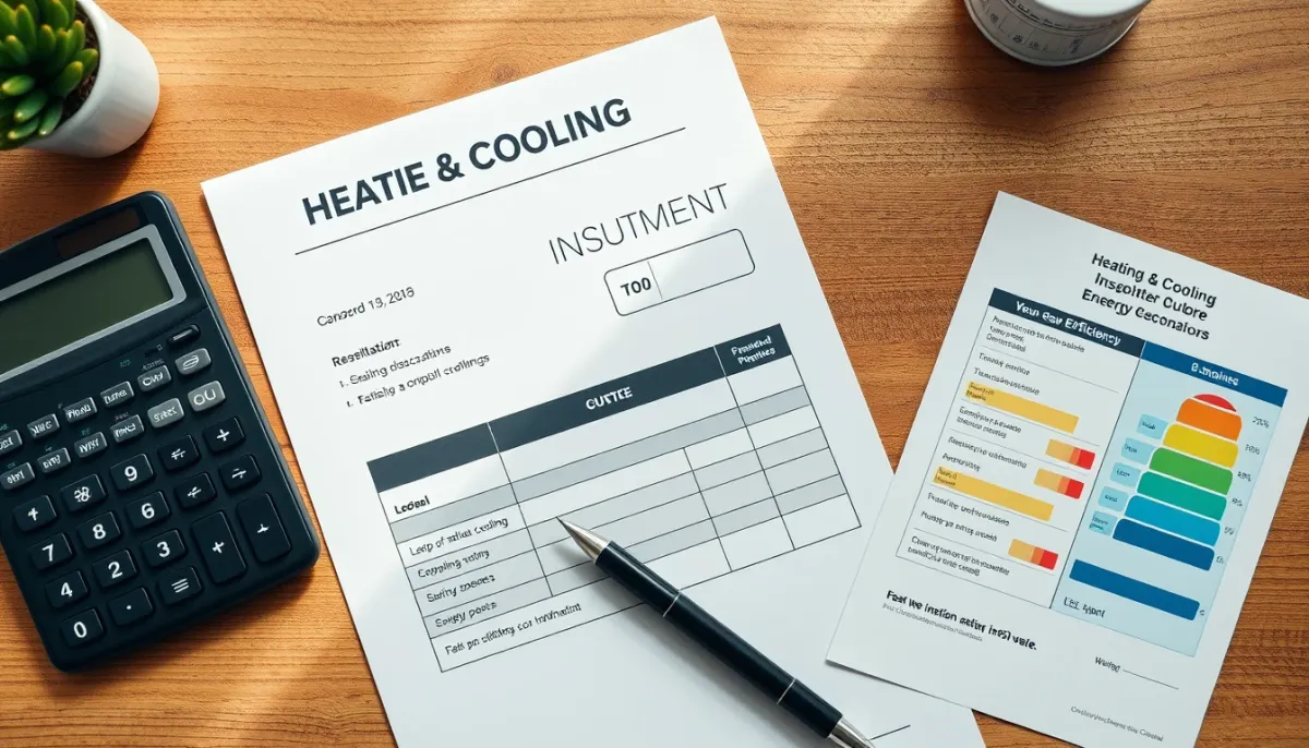 Devis d'installation de climatisation réversible posé sur un bureau avec calculatrice
