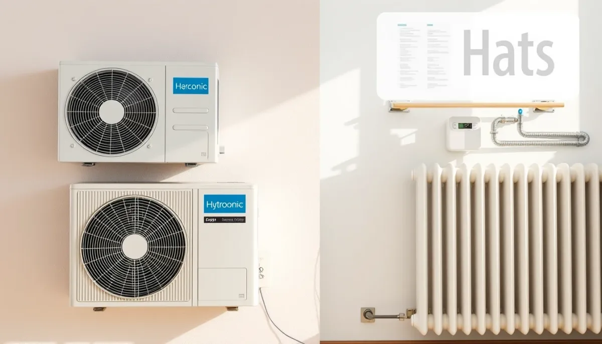 Comparaison technique entre une PAC air/air et une PAC air/eau, avec unité murale et système hydraulique