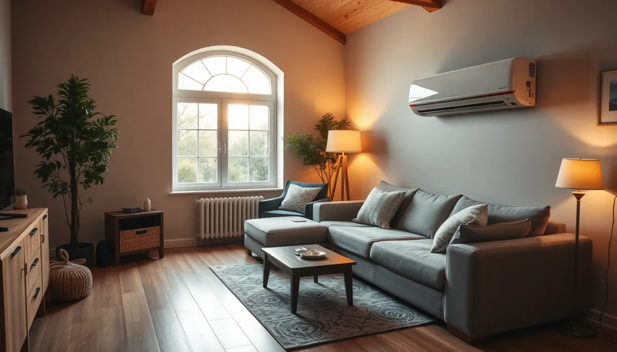 Intérieur confortable avec une PAC air/air et un plancher chauffant alimenté par une PAC air/eau
