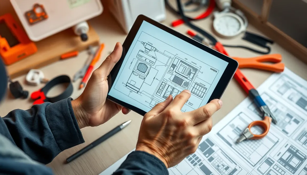 Technicien utilisant une tablette pour planifier l'installation d'une climatisation