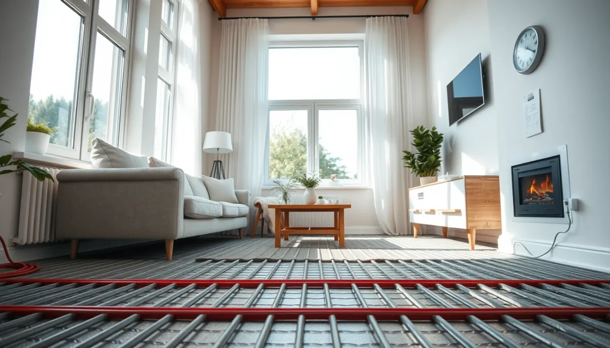 Salon confortable rafraîchi par un plancher chauffant/rafraîchissant