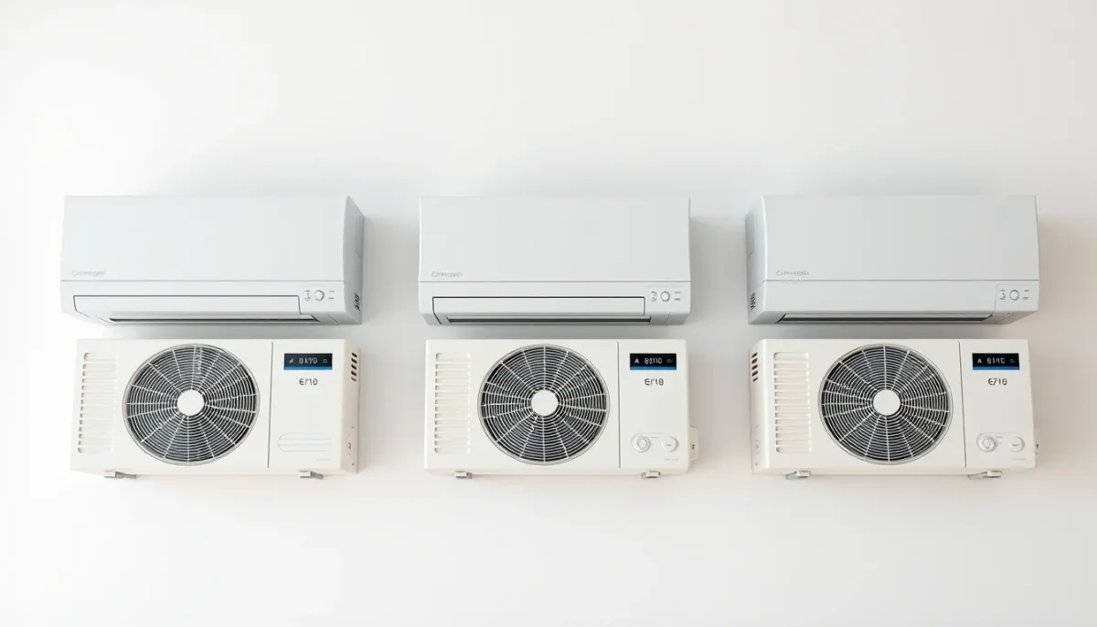 Trois unités intérieures de pompe à chaleur air/air de gammes différentes présentées côte à côte
