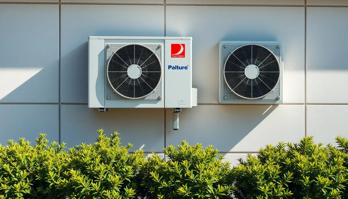 Unités extérieures de pompes à chaleur installées côte à côte sur une façade